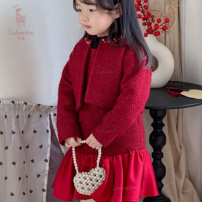 女童红色礼服裙套装