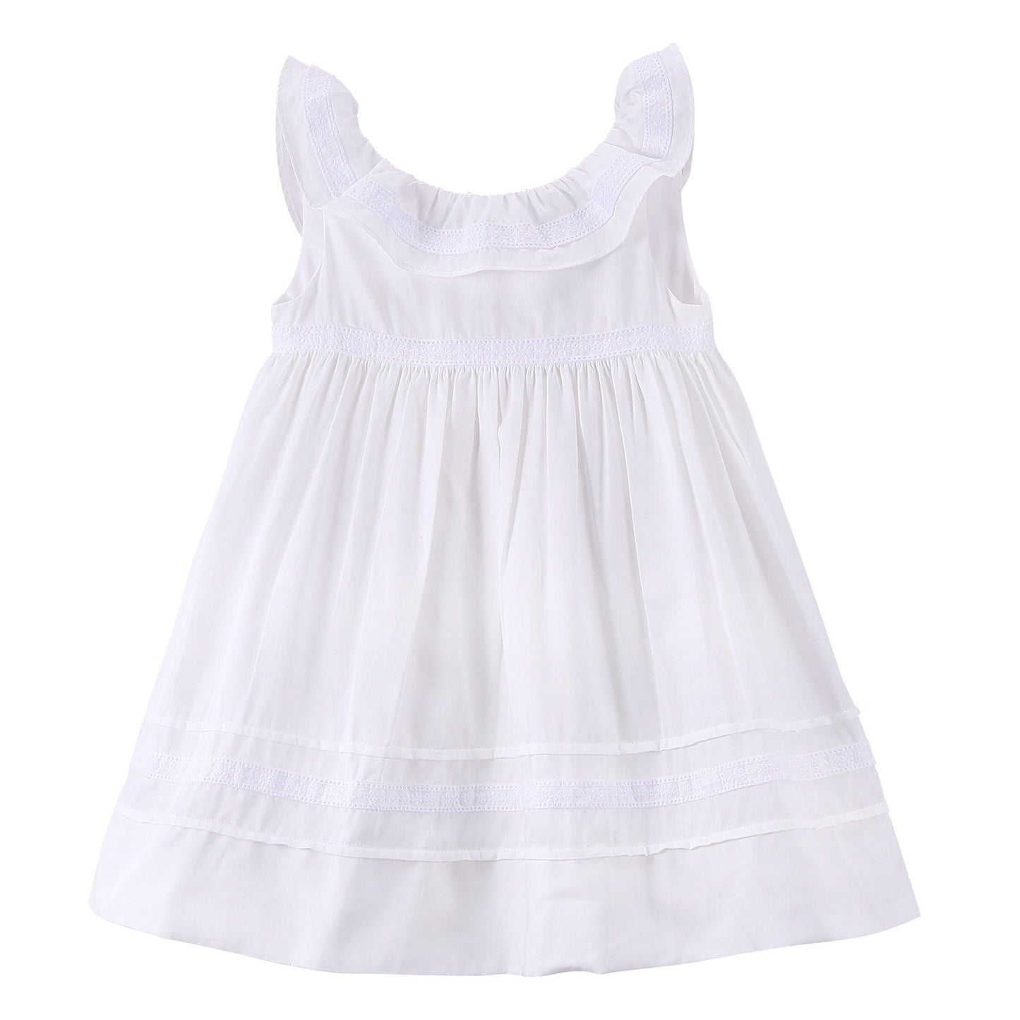 Girls Milk White Ruffled Collar Dress