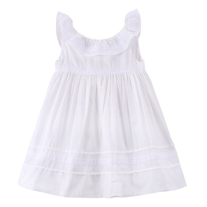 Girls Milk White Ruffled Collar Dress