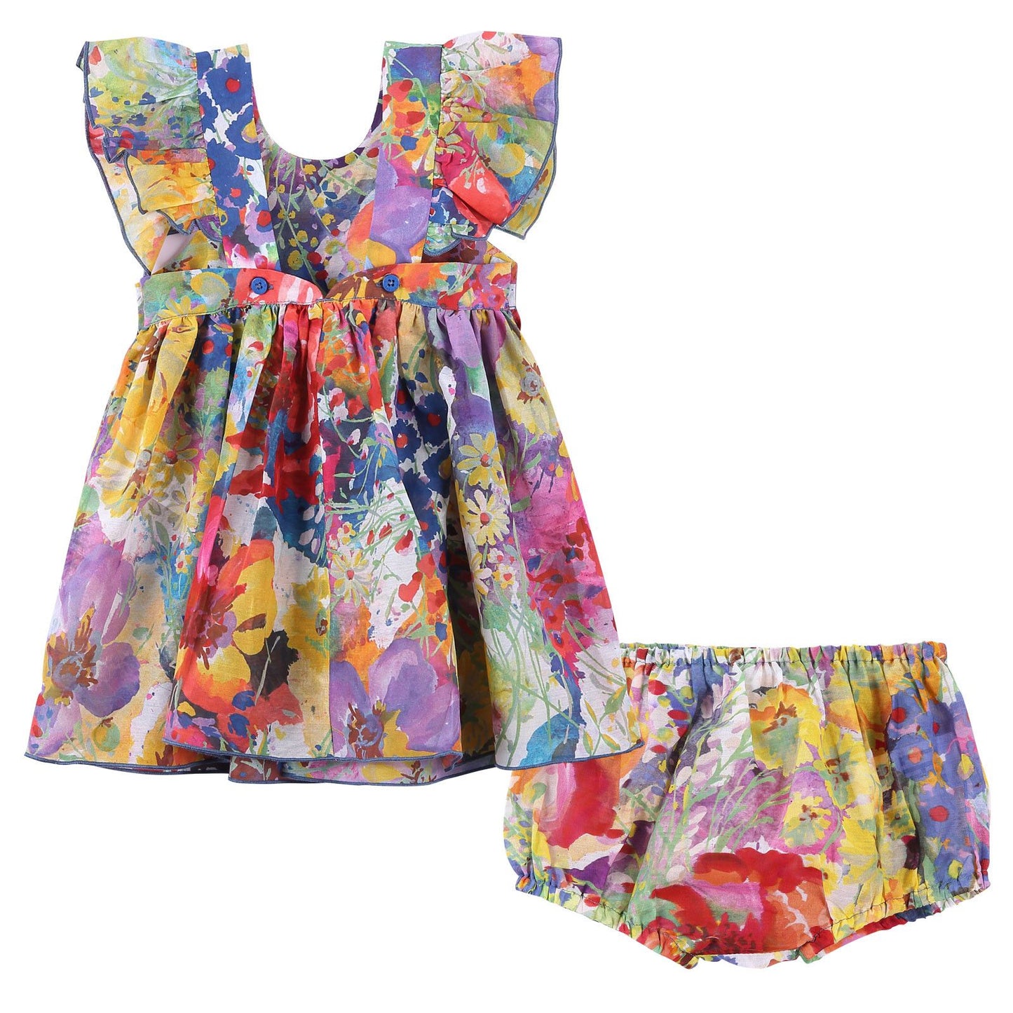 Baby Girls Multicolor Floral Printed Woven Dress With Bloomres