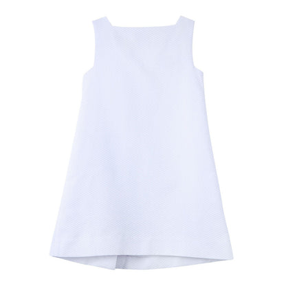 Girls White Cotton Sleeveless Dress With Greca Key Trims