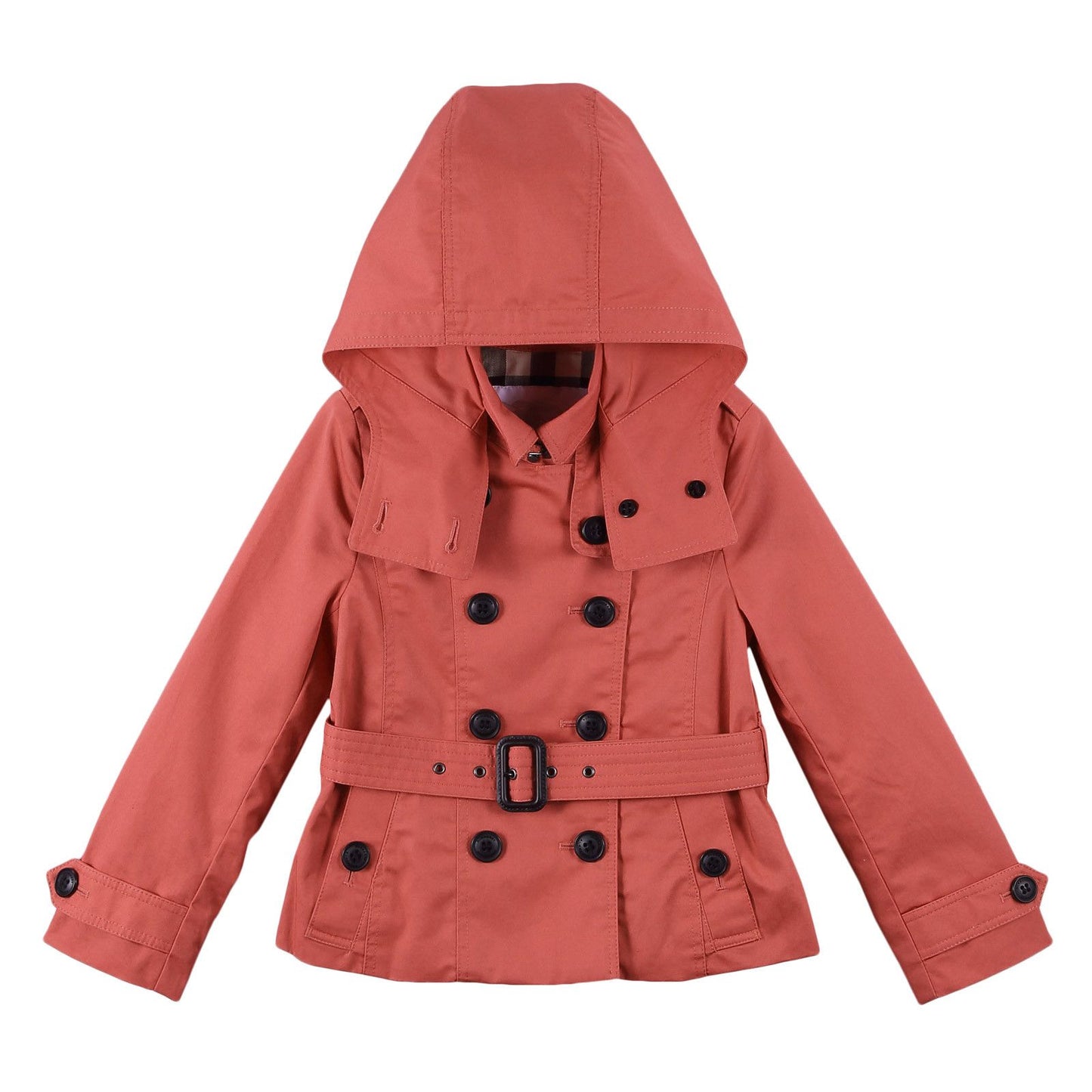Girls Bright Copper Pink Hooded Cotton Jacket