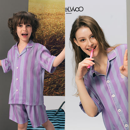 亲子款紫色条纹天丝睡衣套装