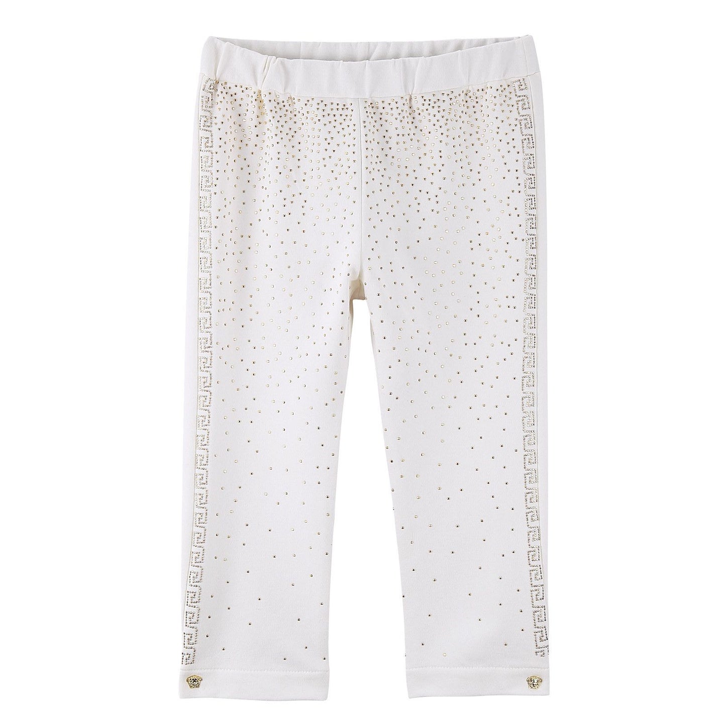 Baby Girls White Cotton Trousers With Gold Spot Trims
