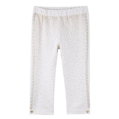 Baby Girls White Cotton Trousers With Gold Spot Trims