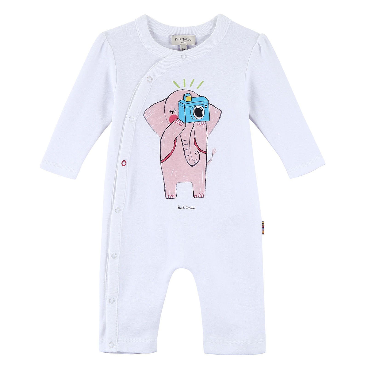 Baby Girls White Fancy Elephant Printed Babygrow