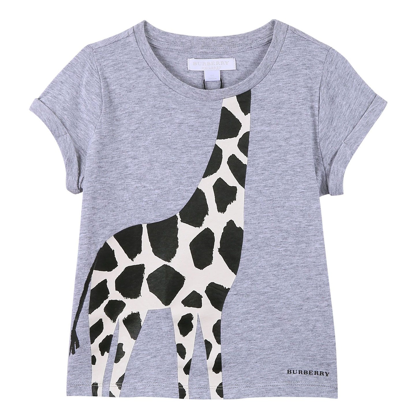 Girls Grey Giraffe Printed Cotton T-Shirt