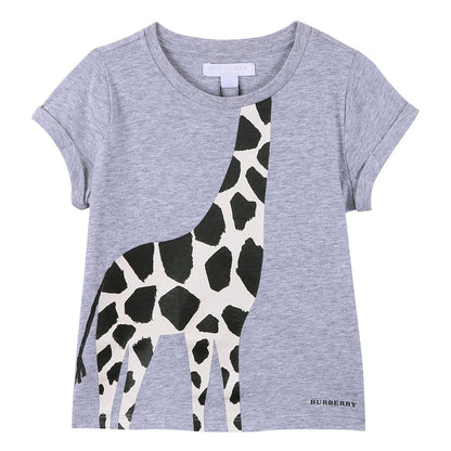 Girls Grey Giraffe Printed Cotton T-Shirt