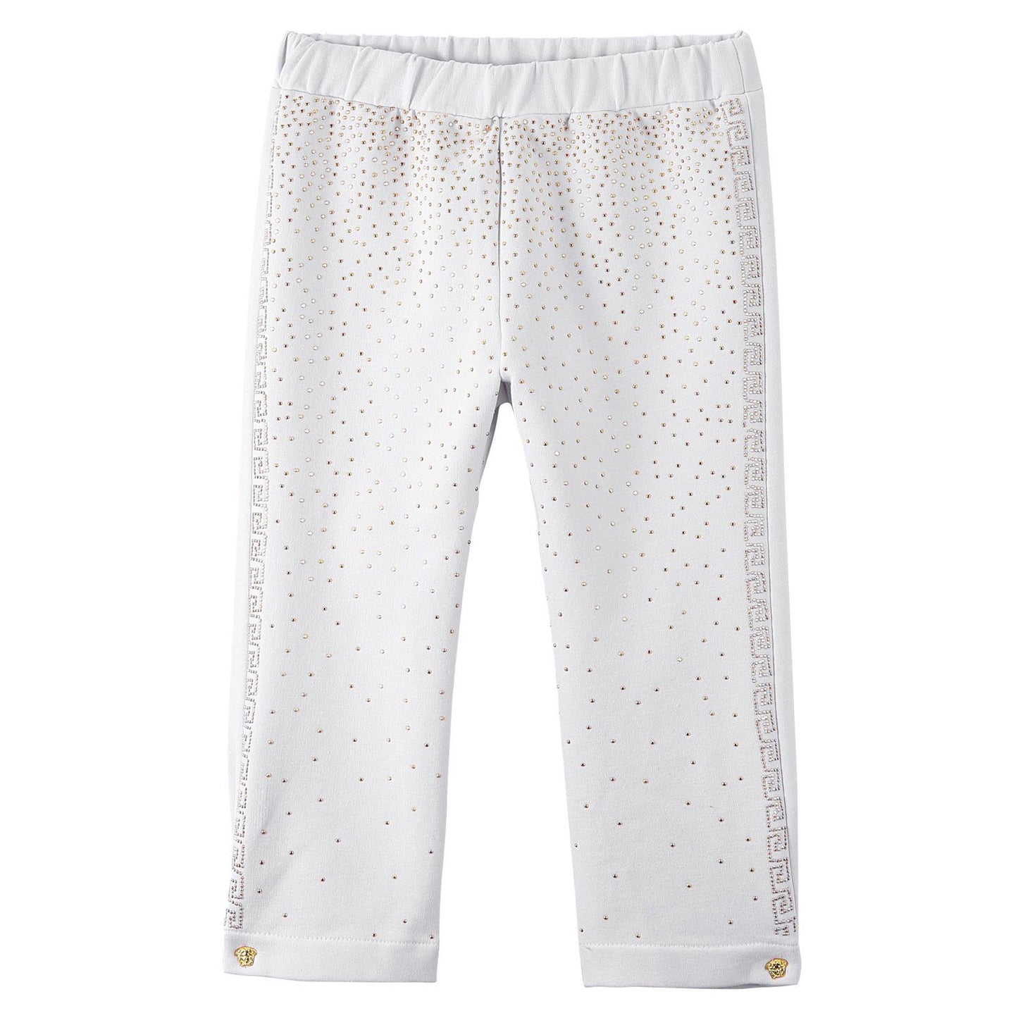 Baby Girls White Cotton Trousers With Gold Spot Trims