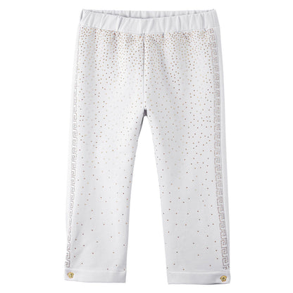 Baby Girls White Cotton Trousers With Gold Spot Trims