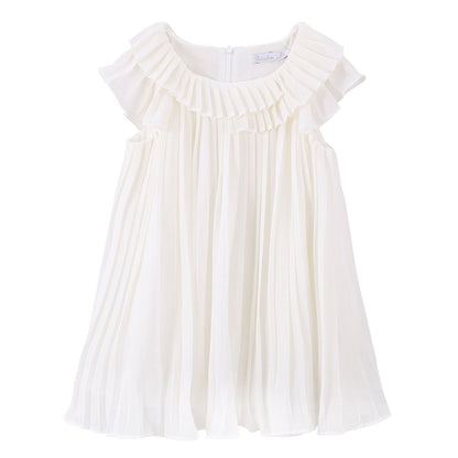 Girls White Sleeveles Pleated Dress