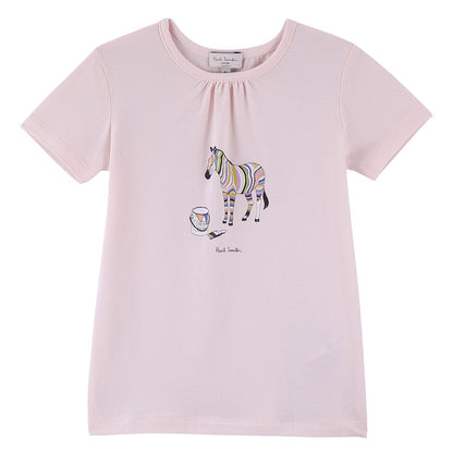 Girls Pink Cotton T-Shirt With Multicolor Horse Print