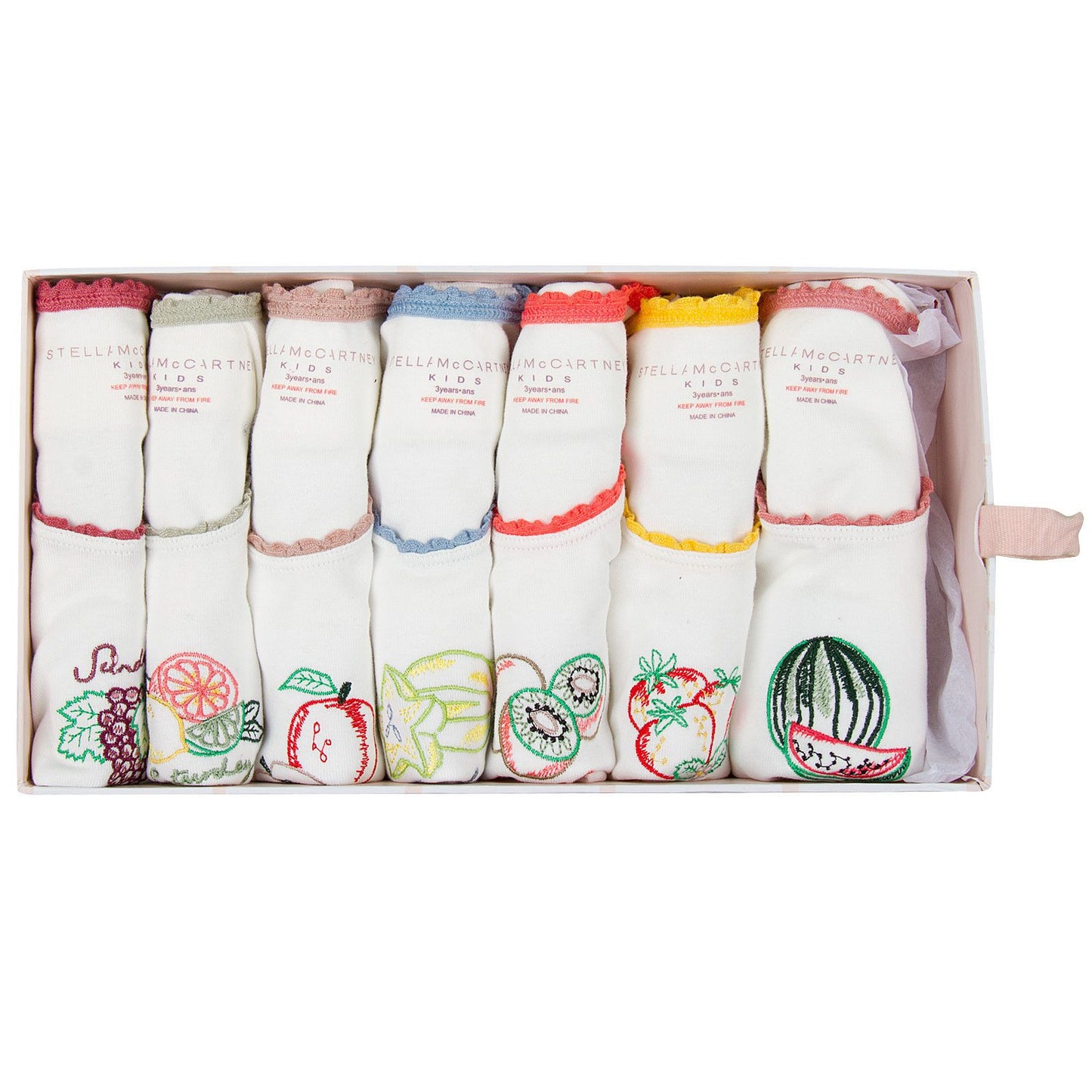 Clementina Girls 7 Pack White Organic Cotton Vests Gift Set With Fruit Print
