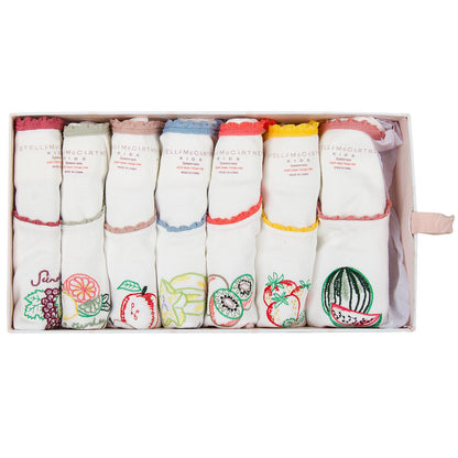 Clementina Girls 7 Pack White Organic Cotton Vests Gift Set With Fruit Print