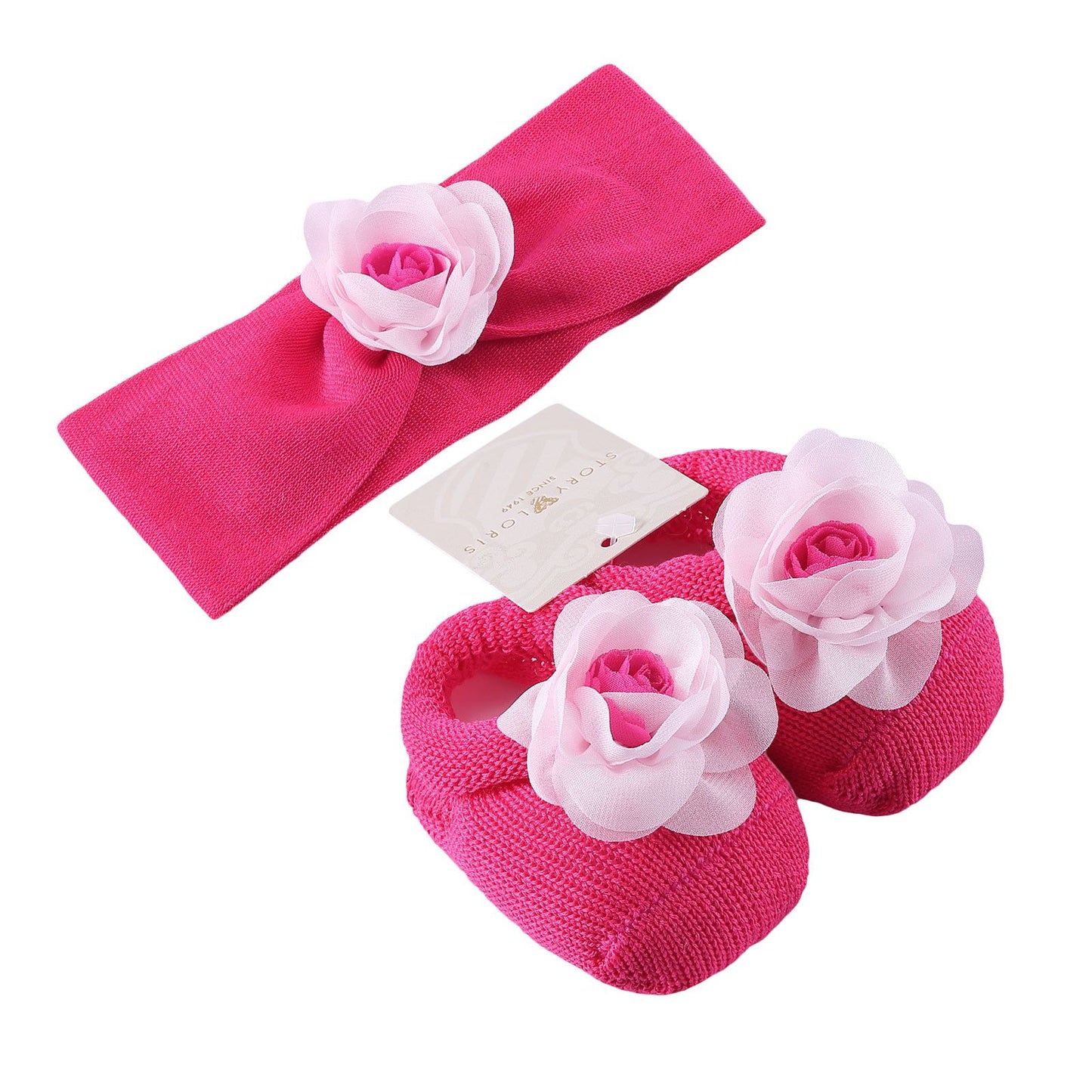 Baby Red Knitted Cotton Rose Shoes&Hair Band Gift Set