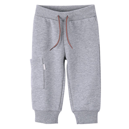 Baby Boys Grey Cotton Trousers With Patch Pockets