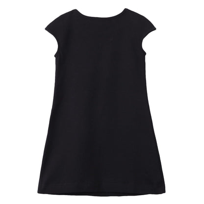 Girls Black Cotton Dress With Gold Rhinestone Logo