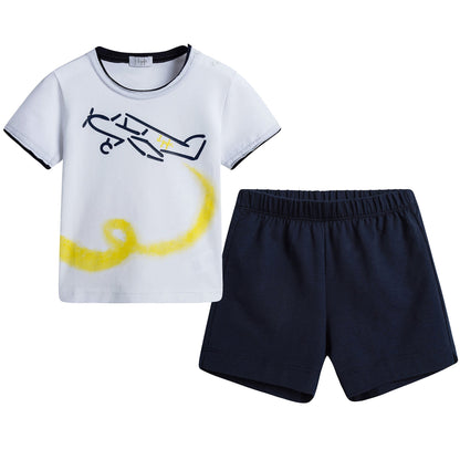 Baby Boys White T-Shirt And Dark Blue Shorts