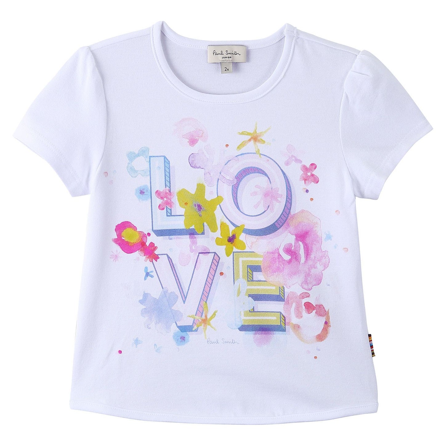 Girls White Cotton T-Shirt With Multicolor 'LOVE' Print
