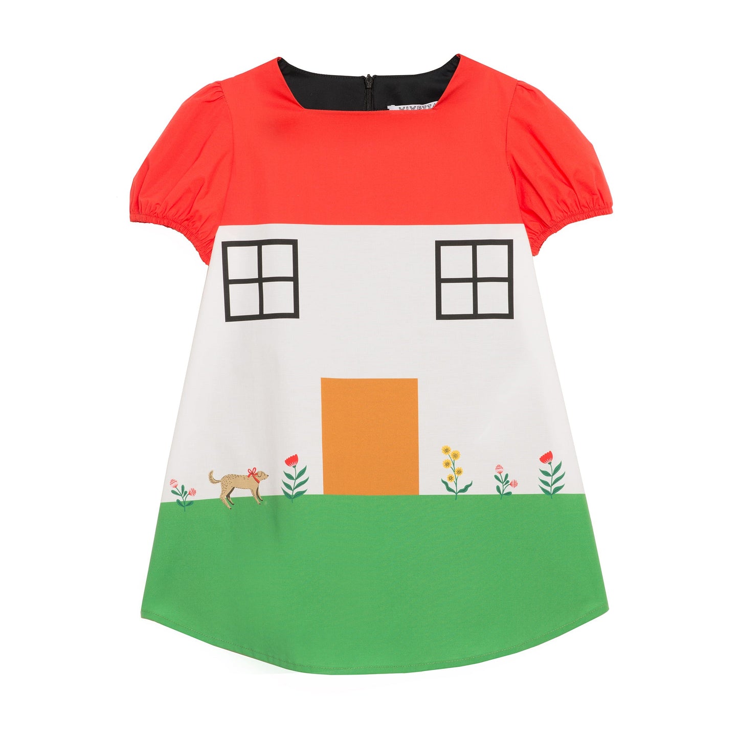 Girls White & Red Squadr Neck Cotton Dress
