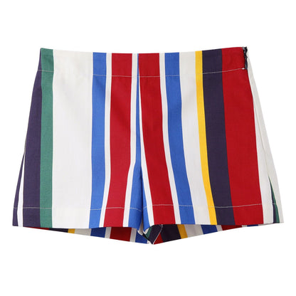 Girls Multicolor Striped Cotton Poplin Short
