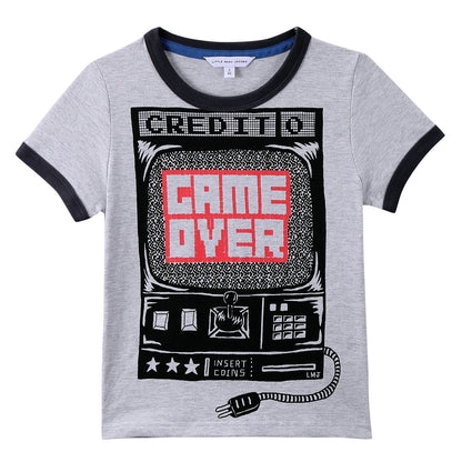 Boys Grey Cotton T-Shirt With Fancy Illustration Print