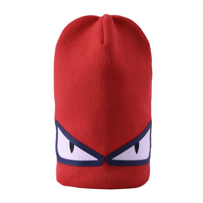 Boys Light Red Knitted 'Monster' Eyes Printed Hat