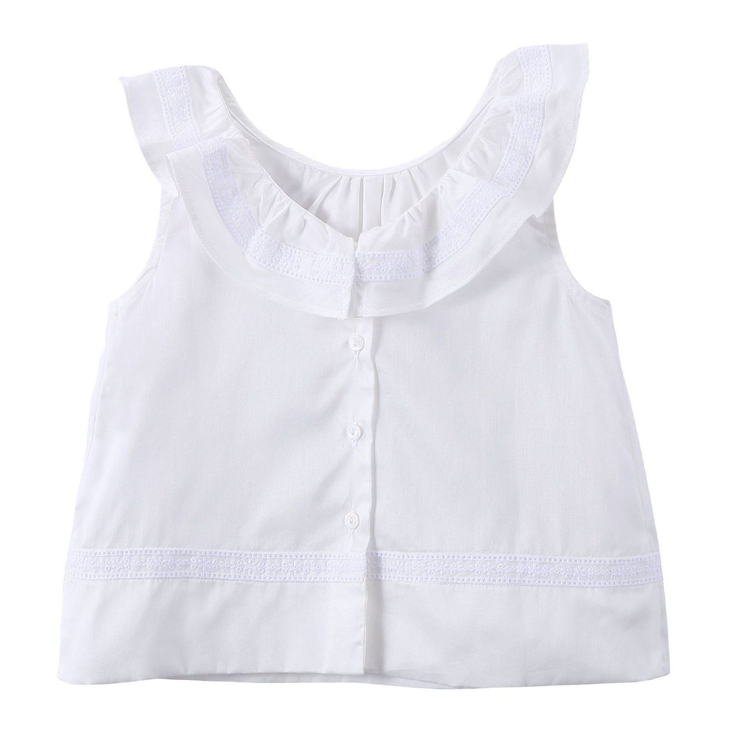 Girls Ivory Ruffled Collar Cotton Sleeveless Blouse
