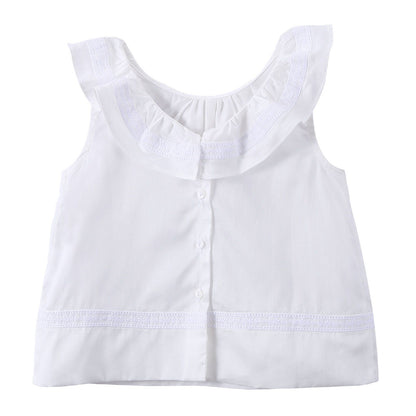 Girls Ivory Ruffled Collar Cotton Sleeveless Blouse