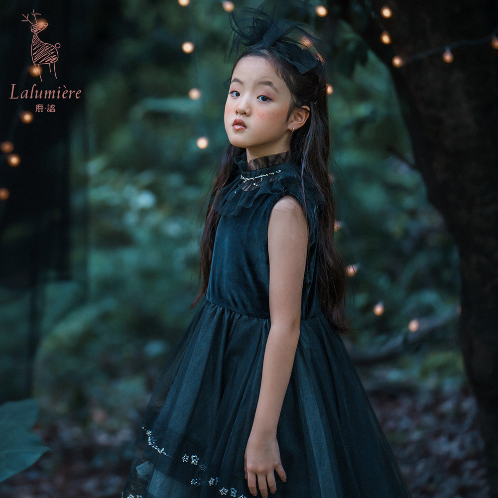 女童黑色珠绣礼服裙