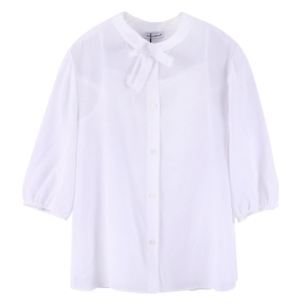 Girls Ivory Ribbon Trims See-Through Blouses