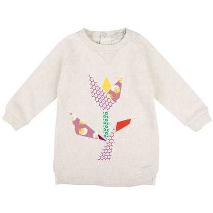 Baby Grey Cotton Jersey Dress With Print Multicolor Flower Logo