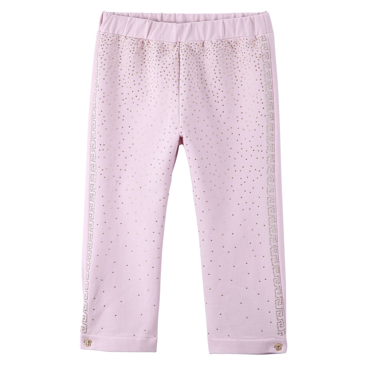 Baby Girls Pink Cotton Trousers With Gold Spot Trims