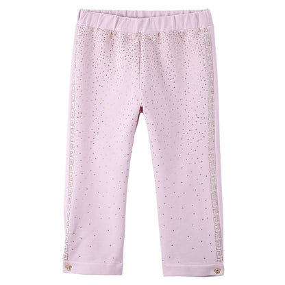 Baby Girls Pink Cotton Trousers With Gold Spot Trims