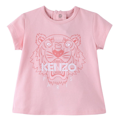 Baby Girls Pink Cotton Jersey Tiger Head Printed T-Shrt