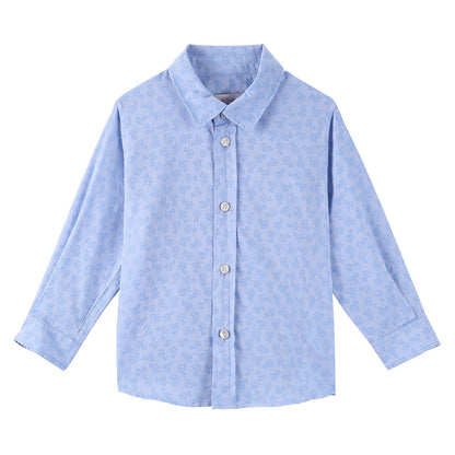 Baby Boys Sky Blue Cotton Shirts With Allover Horse Print