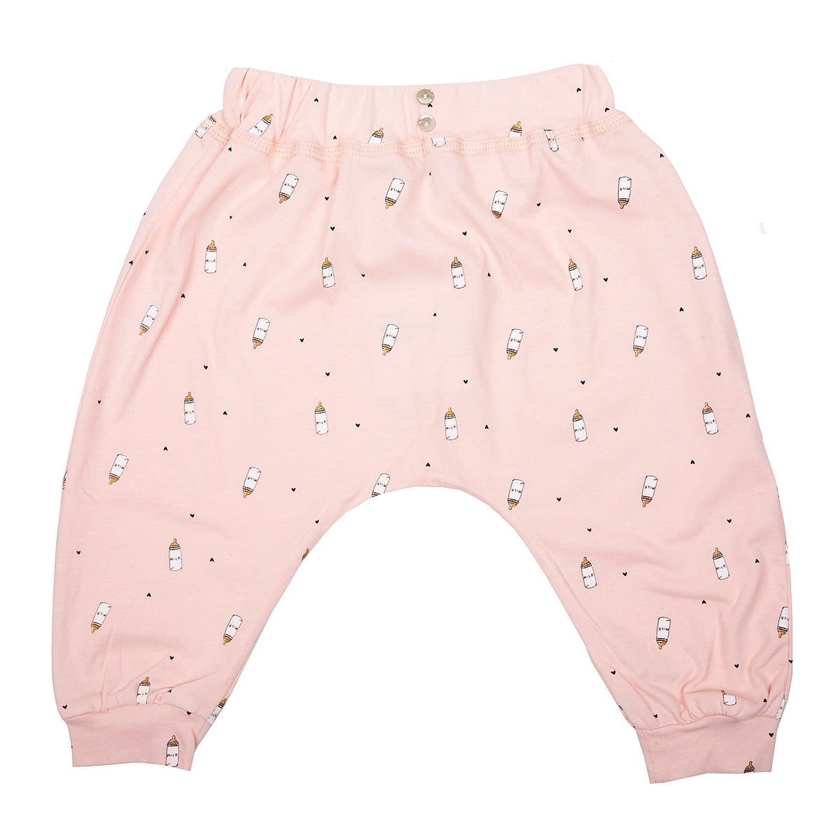 Baby Girls Light Pink Milk Bottle Printed Trousers