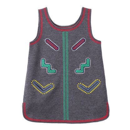 Girls Grey Zig Zag Printed Dress