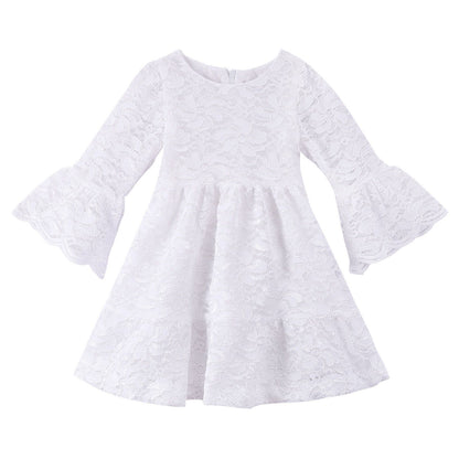 Girls White Long Sleeve Lace Dress