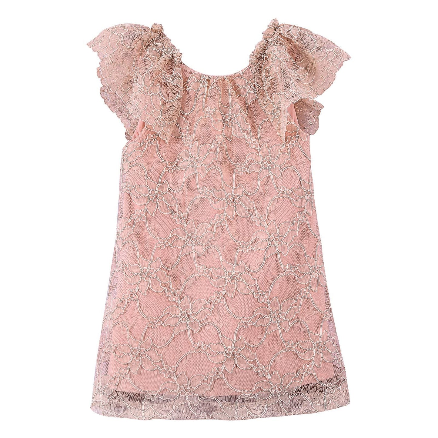 Girls Pink Lace Dress With Frilly Cuffs