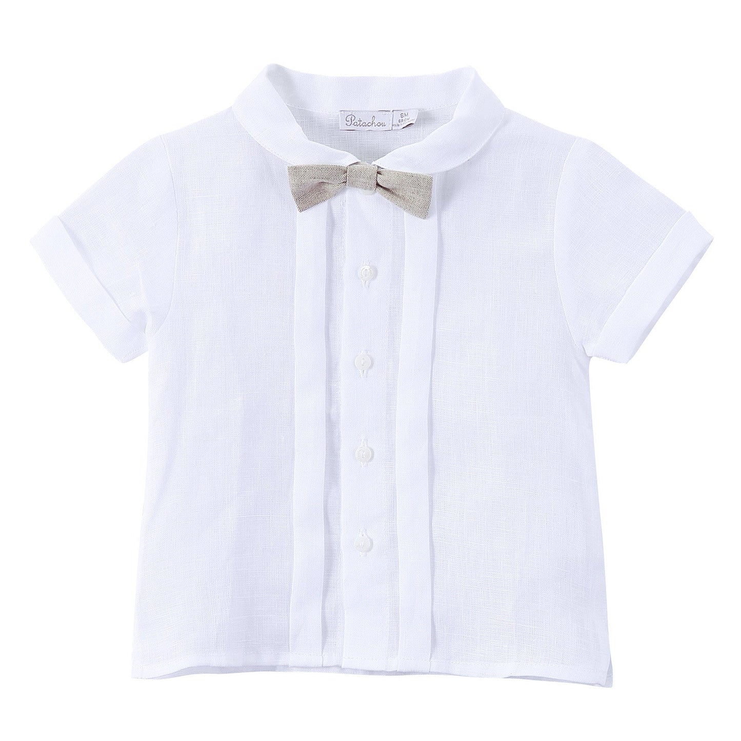 Baby Boys White Linen Shirt With Grey Bow