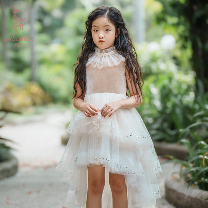 女童杏色不规则珠绣礼服裙