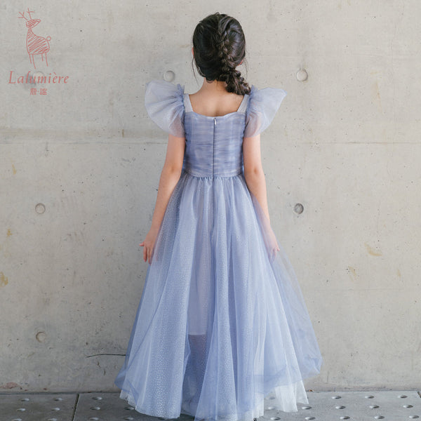 女童星光蓝蝴蝶袖礼服裙