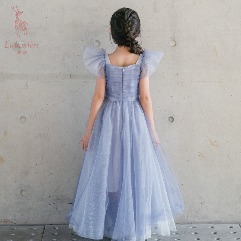 女童星光蓝蝴蝶袖礼服裙