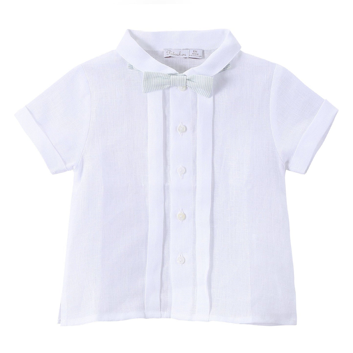 Baby Boys White Linen Shirt With Striped Bow