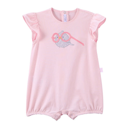 Baby Girls Pink Bird Printed Cotton Short Jersey Bodysuit