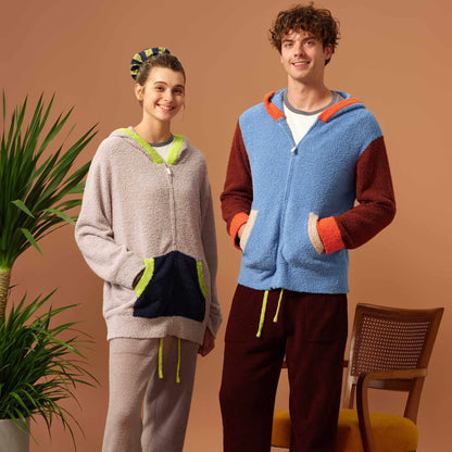 亲子款灰色半边绒拉链卫衣