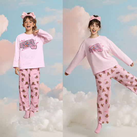 亲子款粉色噗噗棉小狗长裤