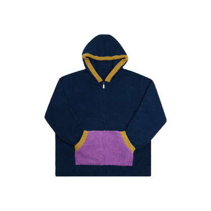 亲子款藏青色半边绒拉链卫衣