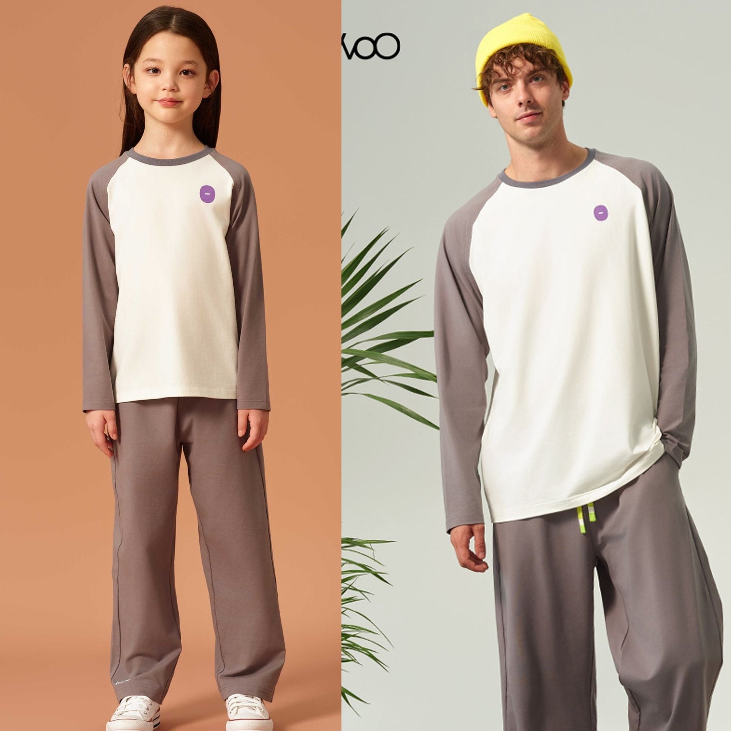 亲子款灰白色噗噗棉插肩长袖T恤